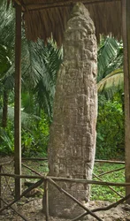 Estela 14 que representa a un jugador de pelota en un estilo maya no clásico, Terminal Clásico